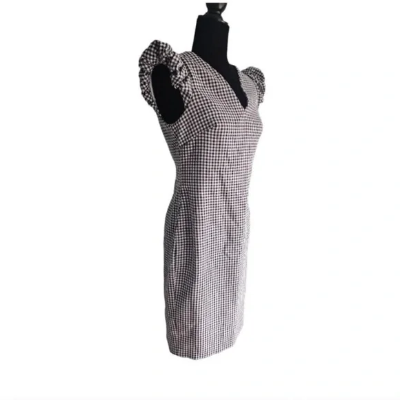NWOT Calvin Klein Collection Puff Sleeve Gingham V Neck Sheath Dress - Picture 4 of 7